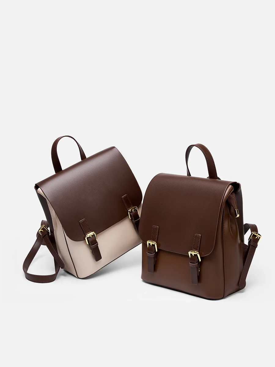 Women Backpack Purse Genuine Leather Designer Travel Backpack Preppy Style Retro Fashion Contrast Backpack