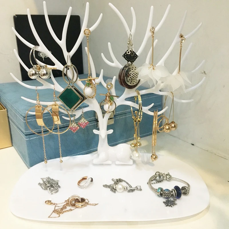 Xmas Antler Jewelry Display Stand Earrings Necklaces Rings Bracelets Tray Tree Jewellry Storage Rack Organizer Make Up Holder