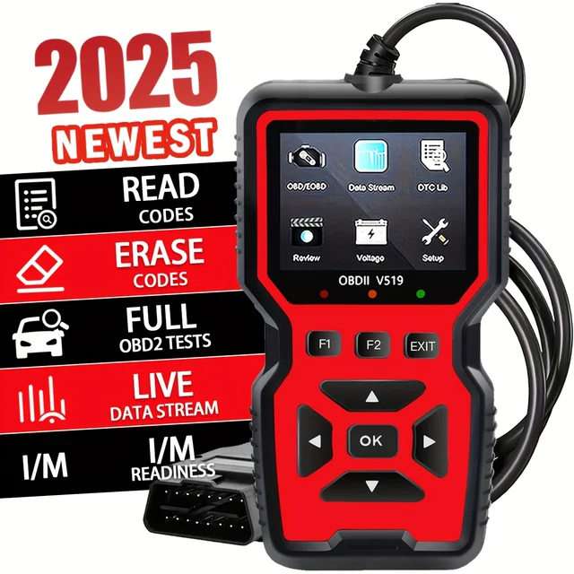 2024 V519 Professional OBD2 Scanner - USB-powered, real-time data diagnostic tool for checking engine lights in most cars