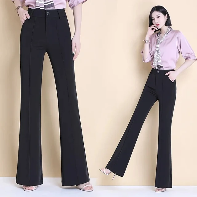 Summer Pants For Teen Girls Women Casual High Waist Cropped Work Solid  Zipper Pant Baggy Elastic Waist Trouser Wide Leg Pant - AliExpress