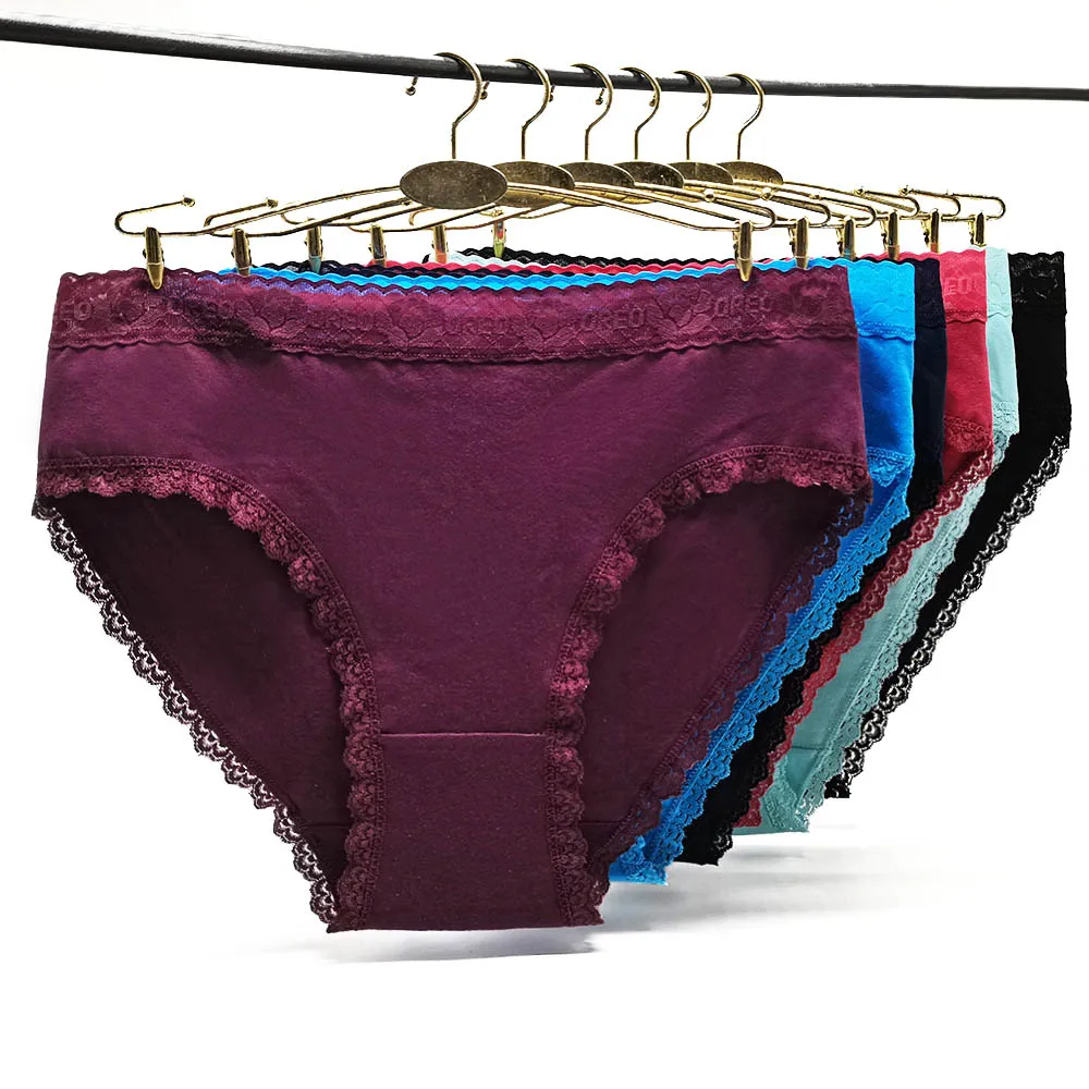

Cotton Panties Women Underwear Plus Size Briefs Female Knickers Lingerie Lace Belts High Waist Underpants 3 Pieces/Lot