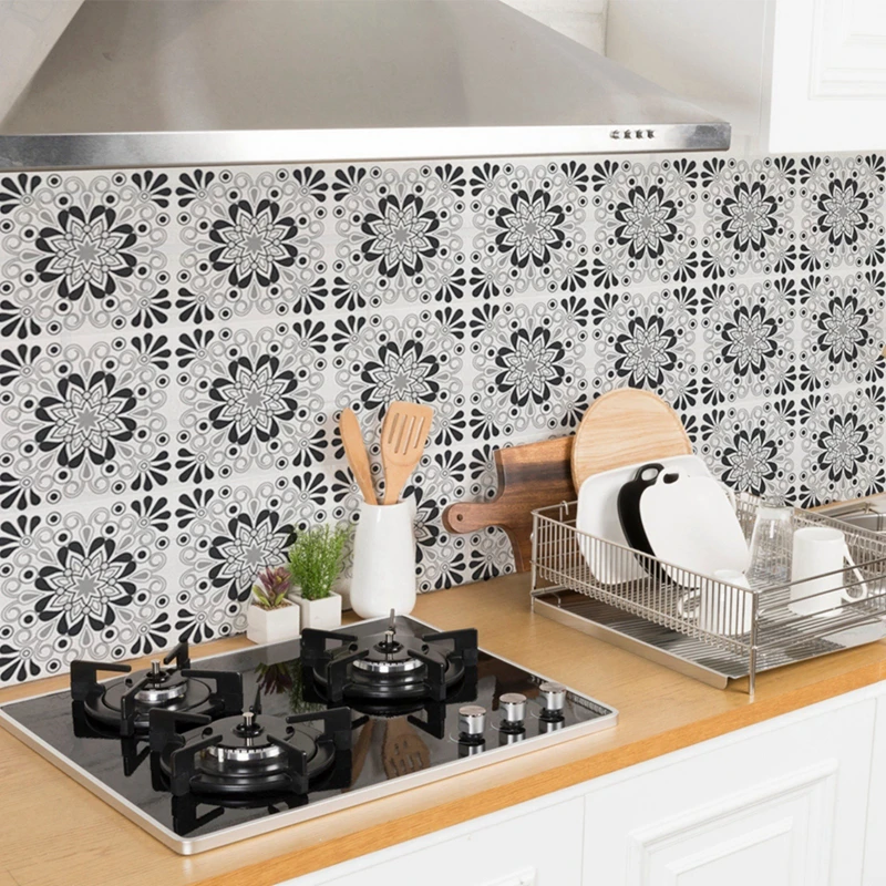 10pcs Retro Pattern Matte Surface Tiles Sticker Transfers Covers for Kitchen Bathroom Tables Floor Hard-wearing Art Wall Decals