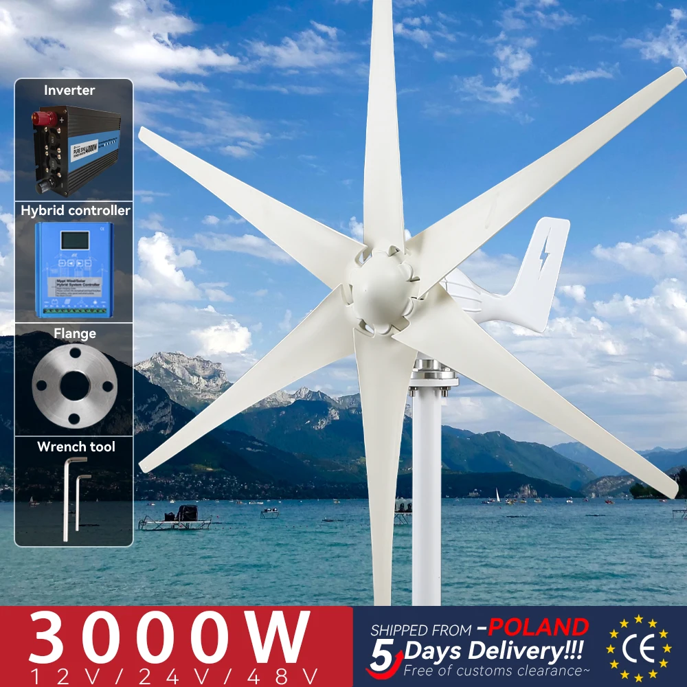 

Generator Windmill Turbine Generator Dynamo Energy 3KW 12V 24V 48V With Mppt Charge Controller For Home Use