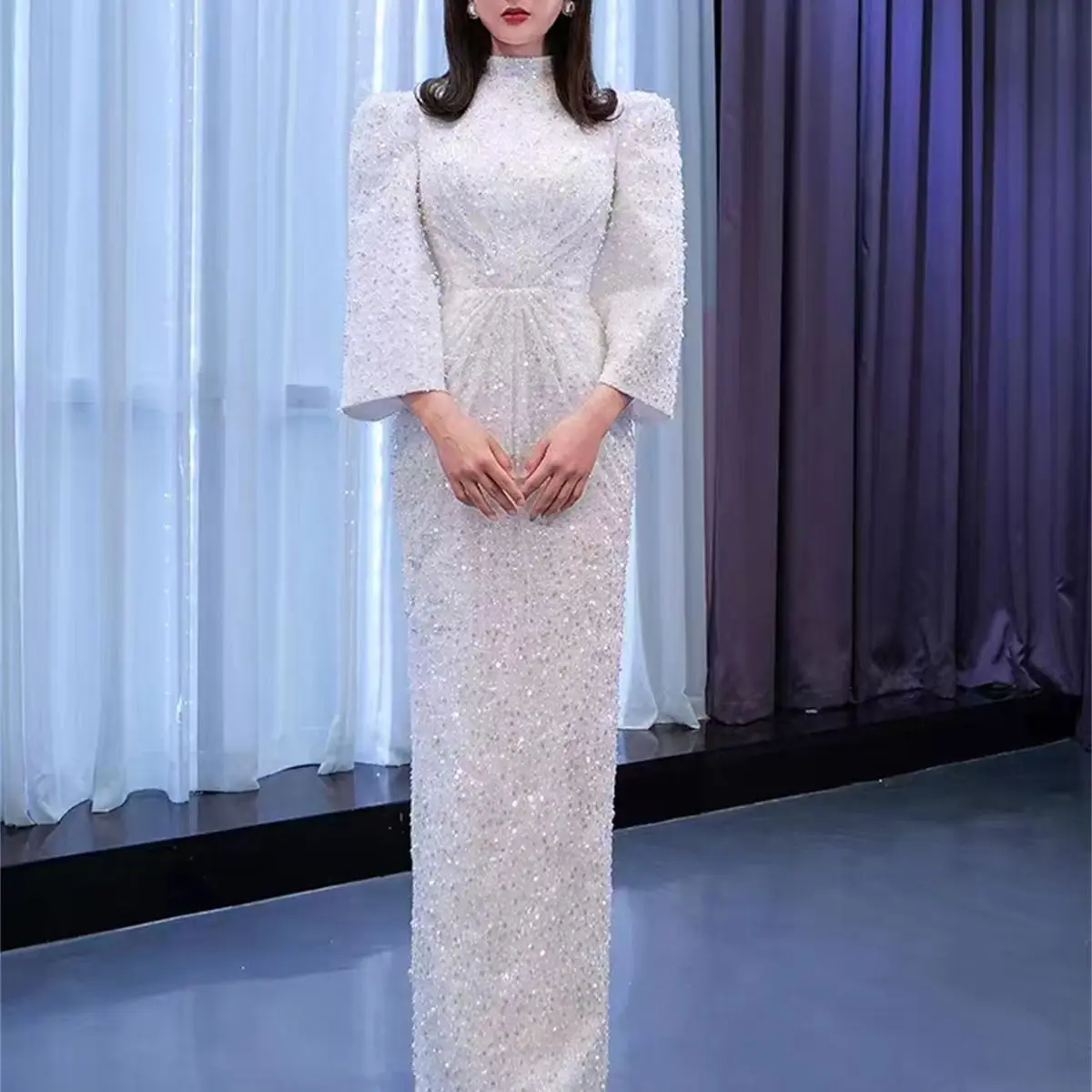 Shop CHANEL 2022-23FW Other Plaid Patterns Wool Long Sleeves Bridal Dresses  (P73650 V64847 NJ538) by PlatinumFashionLtd