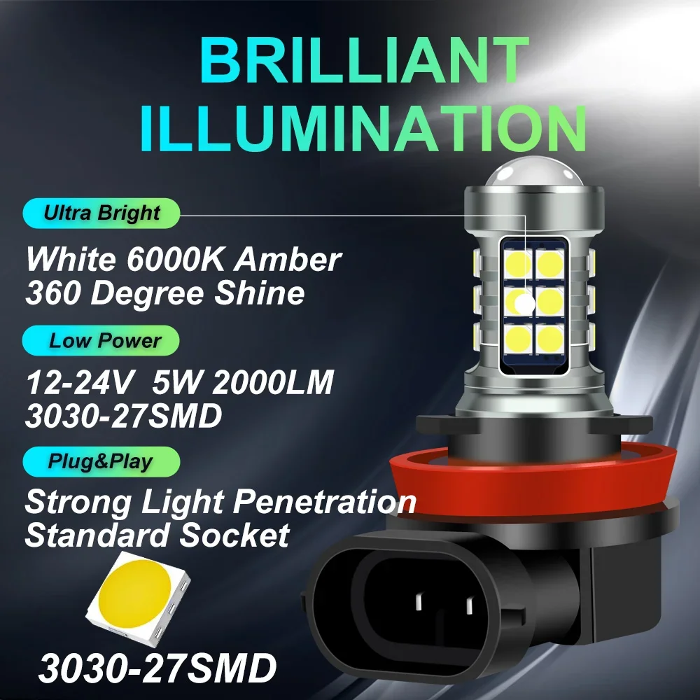 2x H8 H10 9145 H11 Led HB4 9006 HB3 9005 Fog Lights Bulb 3030SMD 6000K Car Driving Running Lamp H16 PSX24W PSX26W P13W LED Light