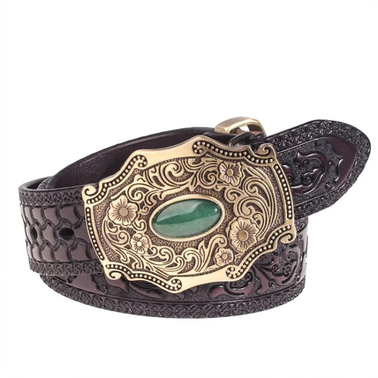 男性用銅製バックル付きベルト,ヴィンテージスタイル,パンク,花の彫刻