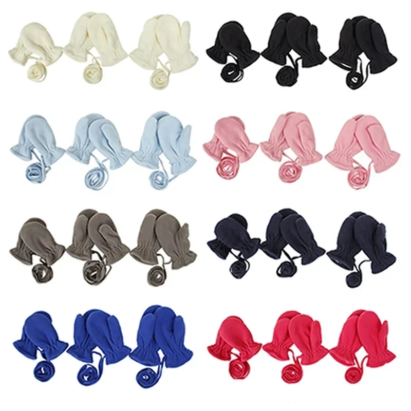 Toddler Winter Comfortable Warm Gloves with String Baby Girl Solid Color Mittens Children Accessories Birthday Gifts Photo Props 2