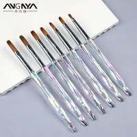 ANGNYA 100% Pure Kolinsky Acrylic Nail Brush Crimped Brush Transparent Crystal Rod Liquid Powder Nail Art Extension Builder Pen 1