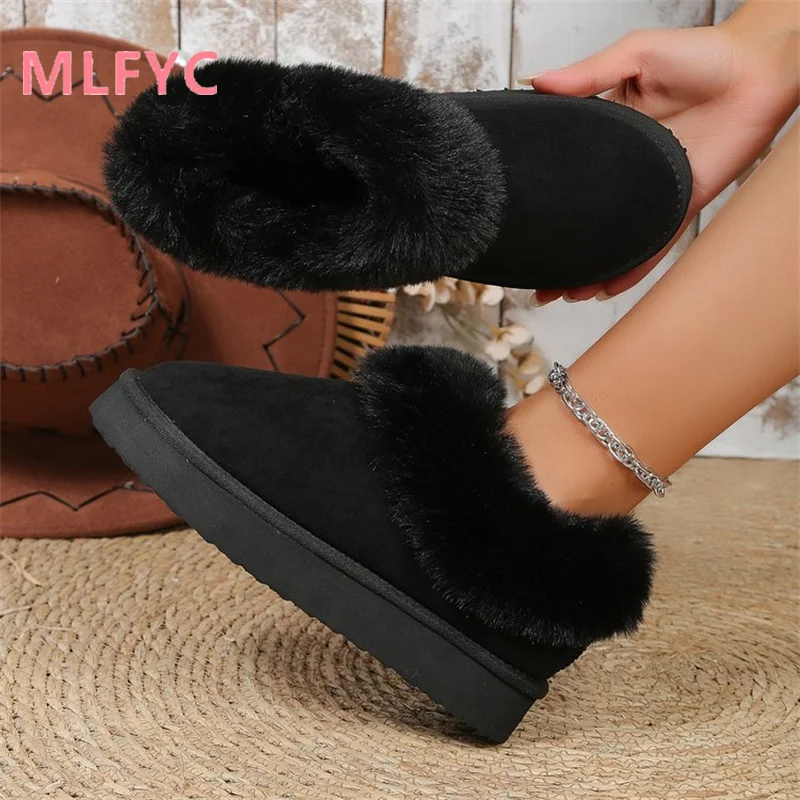 Thick Soled Warm Snow Boots for Women in Winter, Thickened Warm and Comfortable, Casual Flat Bottomed Boots for External Wear