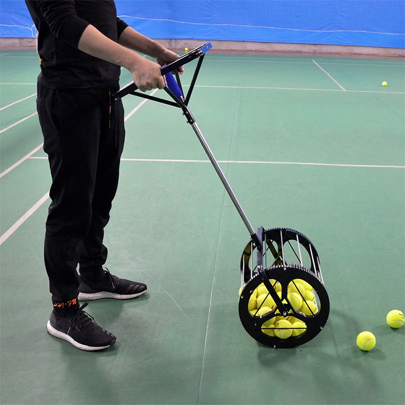 テニストレーナーボールテニスボールピッカーボールアイレイバー、スクエアハンドル80ボール容量ボールピックアップ高さ調節可能