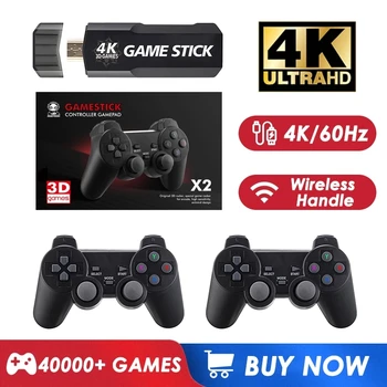 신제품 128G/64G/32G 4K 레트로 비디오 게임 콘솔, 무선 컨트롤러, 소년 선물용 40000 게임 내장