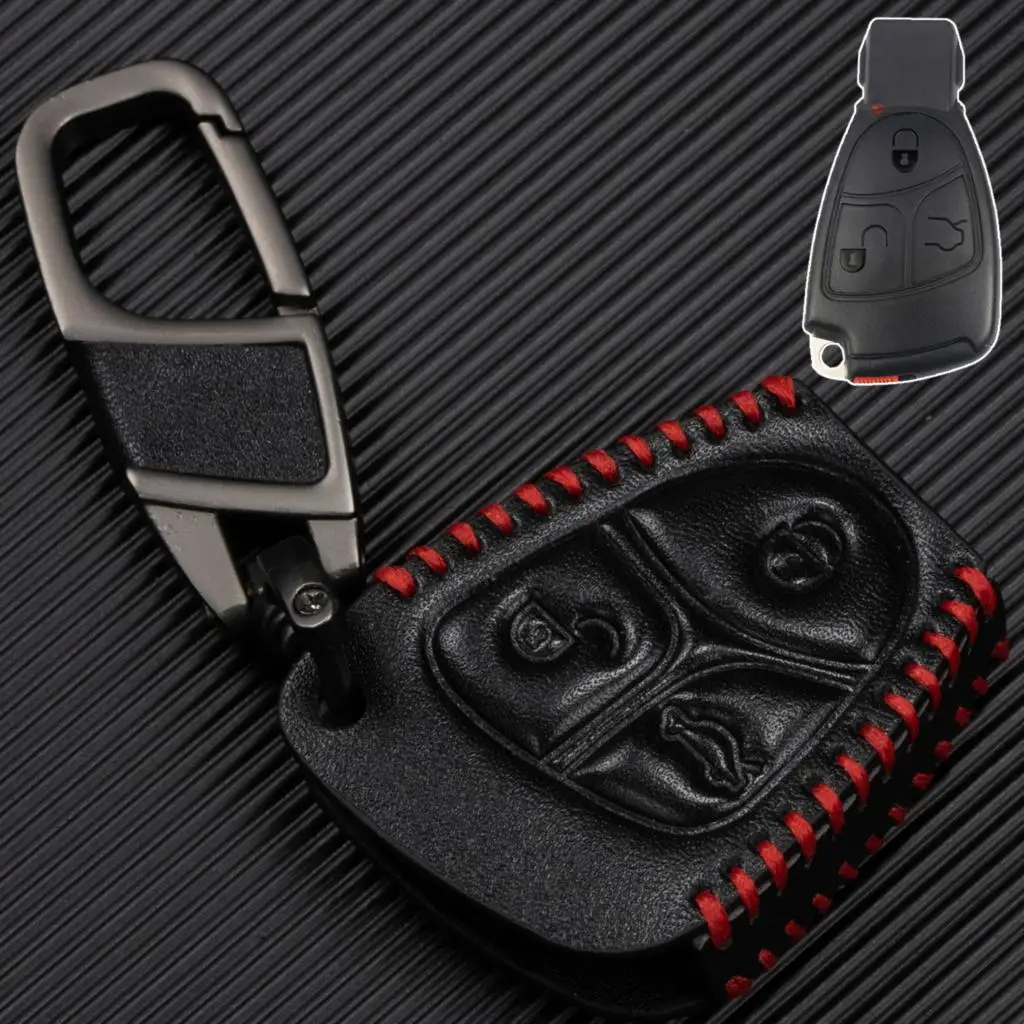 Per Mercedes Benz B C E S Class Ml Cl Sl Cls Clk Slk Remote Pu Leather Black Key Fob Cover Holder Portachiavi Ring Ricambi Auto