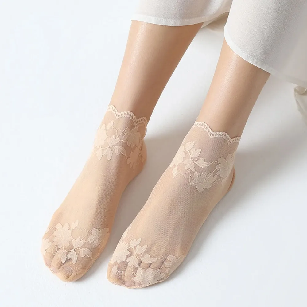 Breathable Boat Socks 2024 Hygroscopic Invisible Lace Socks Low Cut Non-slip Cotton Hosiery Women