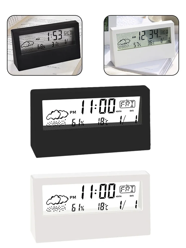 LCD Multifunctional Electronic Alarm Clock Transparent Minimalist Bedside Electronic Clock Measure Humidity 20%- 89% - 50°C~70°C