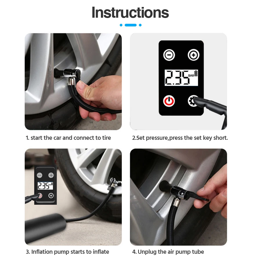 Air Pump Electric Tire Inflator Tire Inflator Inflatable Pump E-ACE M06 Tyre Inflatable Pump Digital Handheld Car Tyre Pump 12V 150PSI Rechargeable Air For Car Bicycle Motorcycle Tires