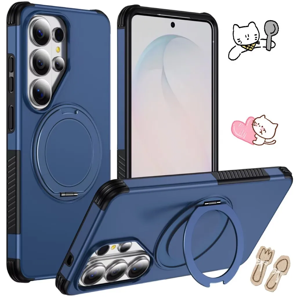 Magnetic Anti-Fall 360° Rotation Stand Protective Case - Durable PC + TPU Cover with Metal Stand
