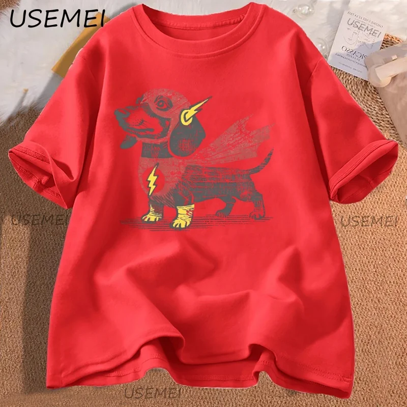 Playful Dachshund Graphic Oversized Tee - Loose Fit Short Sleeve Casual Shirt