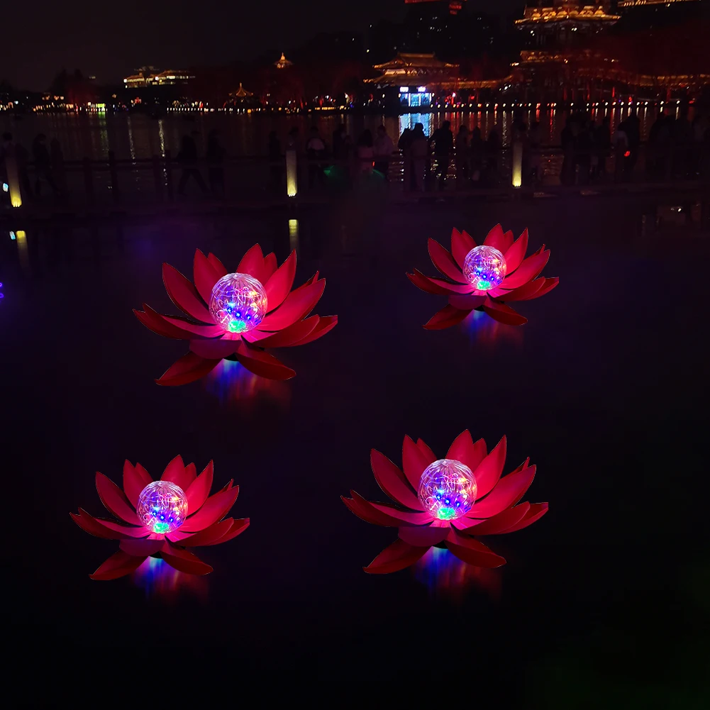 Floating Lotus Light Solar Floating Lotus Shape Water Surface Lantern Solar Powered Lotus Lamp Garden Pool Pond Fountain Decor