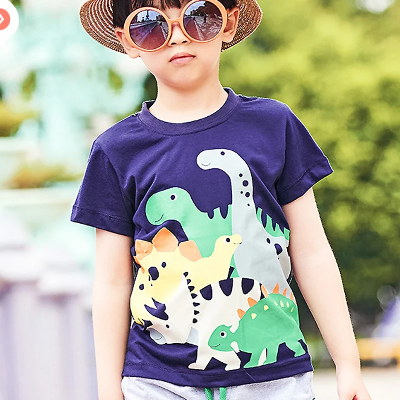 Children 2 3 4 5 6 Years Summer Baby Boys Short Sleeve T-shirt Children Kids Cotton Cartoon Dinosaur Tops for Little Boys