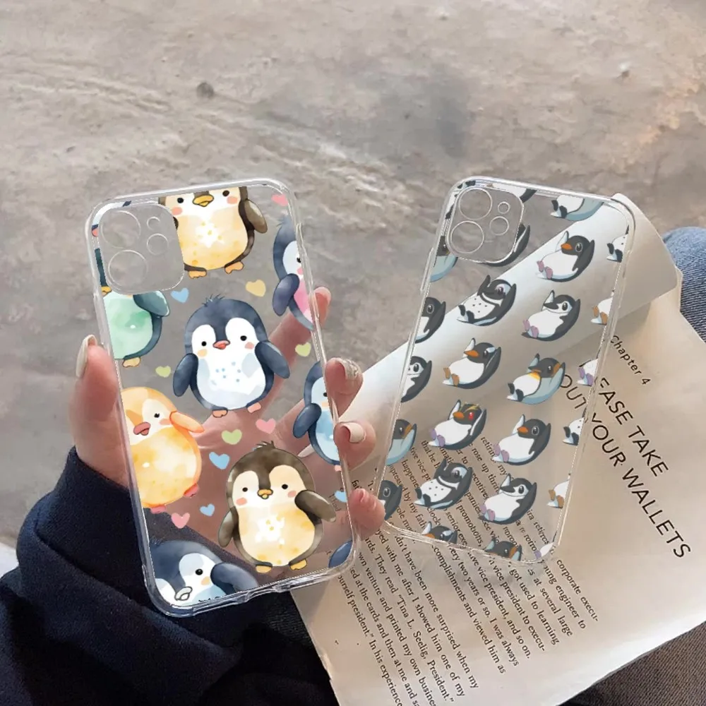Cartoon Penguin Phone Case For iPhone 15 11 12 13 14 Mini Pro Max XR X XS TPU Clear Case For 8 7 6 Plus SE 2020
