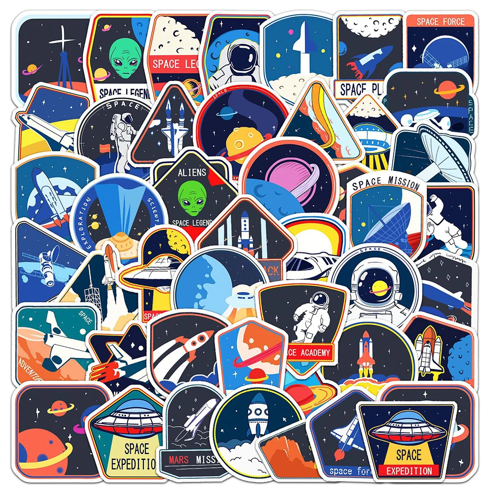 10/30/50pcs Cool Outer Space Astronauts Stickers Cartoon Spaceship Sticker Skateboard Notebook Motorcycle Decals Fun for Kids space shuttle toys space exploration launch center building kit astronauts figure sound and light spaceship rocket toys