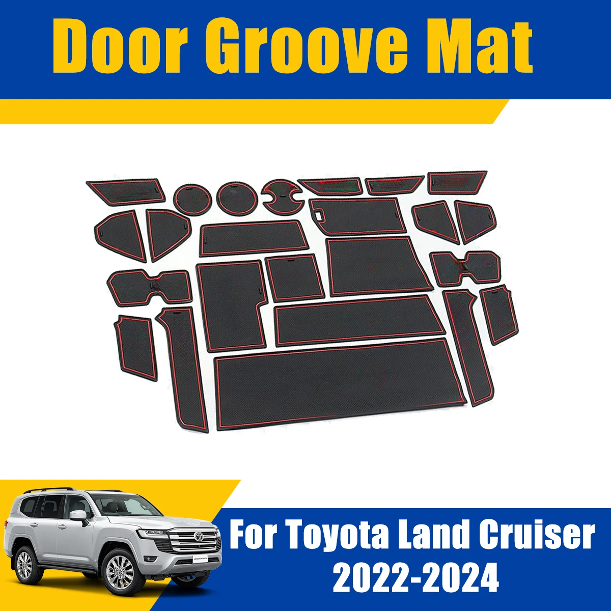 

For Toyota Land Cruiser 2022-2024 J300 LC300 Door Groove Mats Anti-Slip Cushion Gate Cup Pads Coaster Car Accessories Stickers