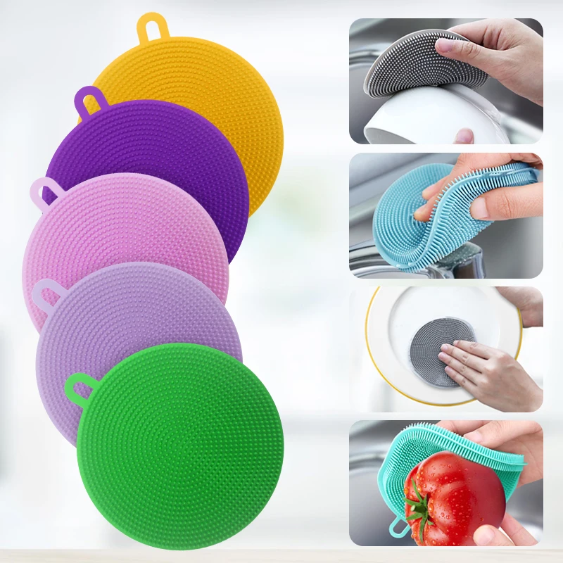 Silicone Sponge Dishwashing And Kitchen Scrubber, Reusable, Double