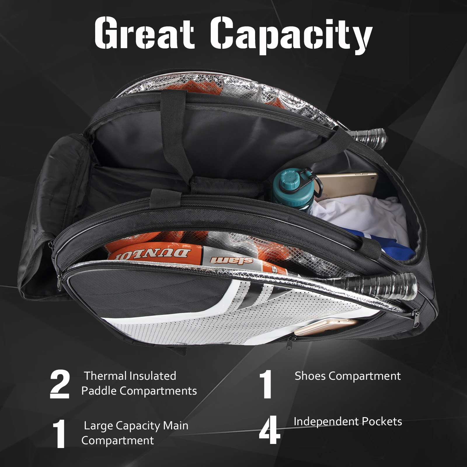 Pickleball Bag Padel Racket Bag Large Capacity Pickleball Backpack for Men Women Separate Waterproof Shoes Compartment Pi