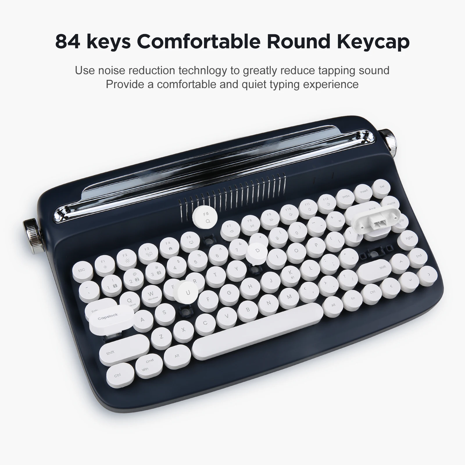 Yunzii-actto B303 Máquina de Escrever sem Fio Bluetooth Midnight Navy Retro Teclado Estético com Suporte Integrado para Vários Dispositivos - Imagem 2