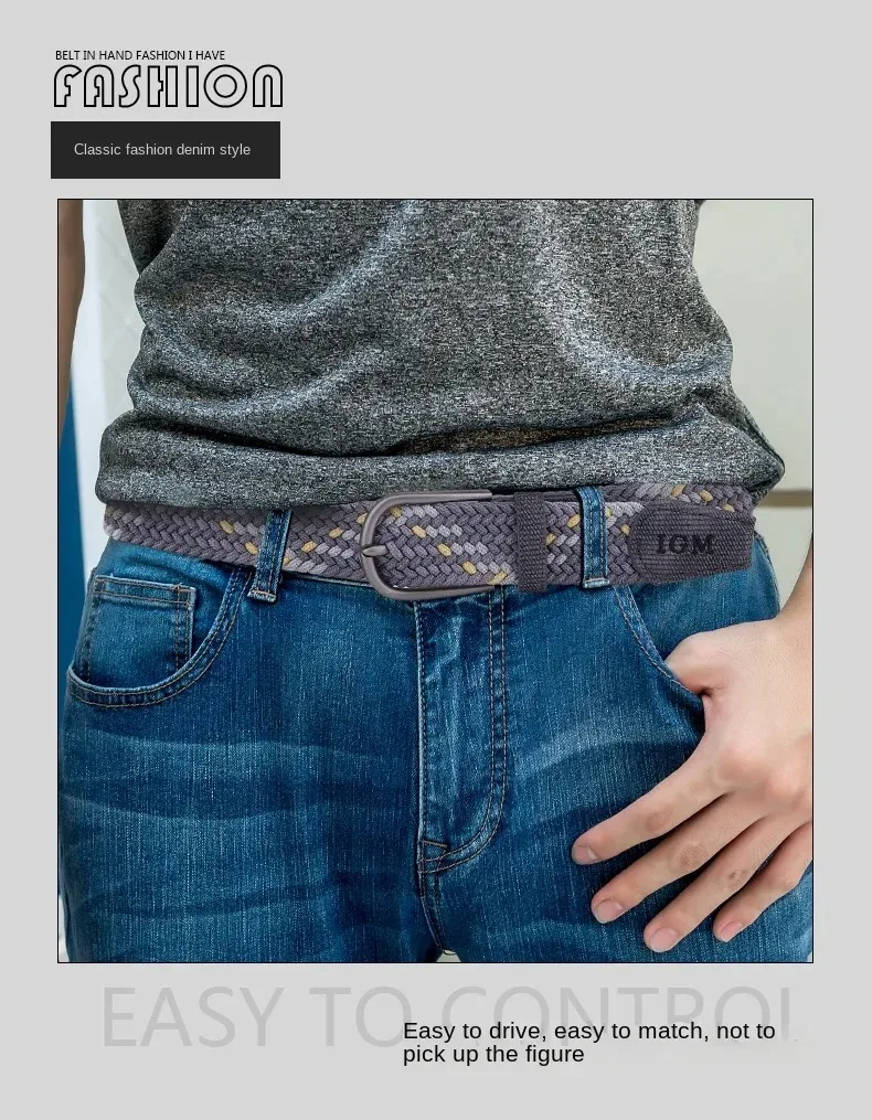 Men Belt Canvas Woven Belt Any-elastic Stretch Belt For Boys Young Versatile Pants Jeans Pin-buttoned Fashion Belt
