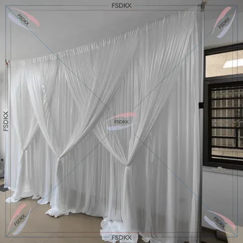 Luxury 10x10ft Cream Cross Drapes Ice Silk Wedding Backdrop Curtain 1