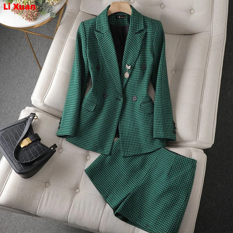 

2023Spring Suit Elegant Single Breasted Slim Print Casual Blazer Jackets And Shorts Set Korean Femme 2 Piece Sets Women Outfits