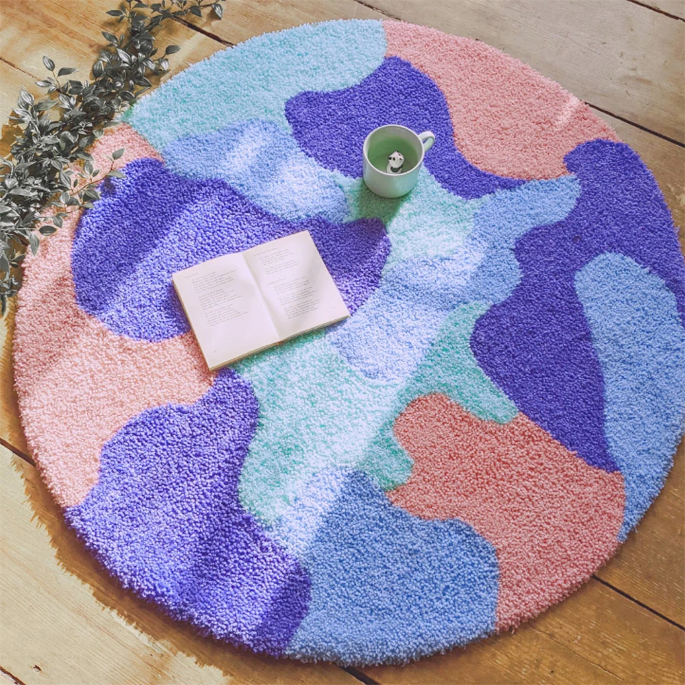 

Modern Simple Colorful Round Tufted Bedroom Floor Mat Bathroom Absorbent Non-Slip Foot Mat Geometric Pattern Living Room Carpet