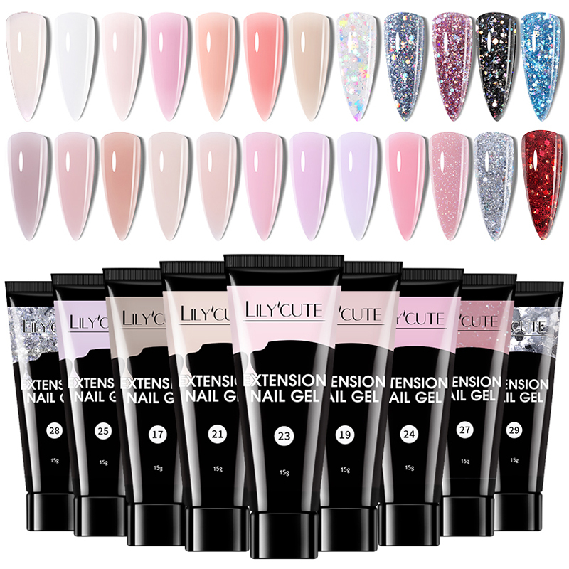 LILYCUTE Extension Nail Gel Polish Glitter Vernis Semis Permanent UV Gel For Manicure Nail Art Prolong Construction Gel