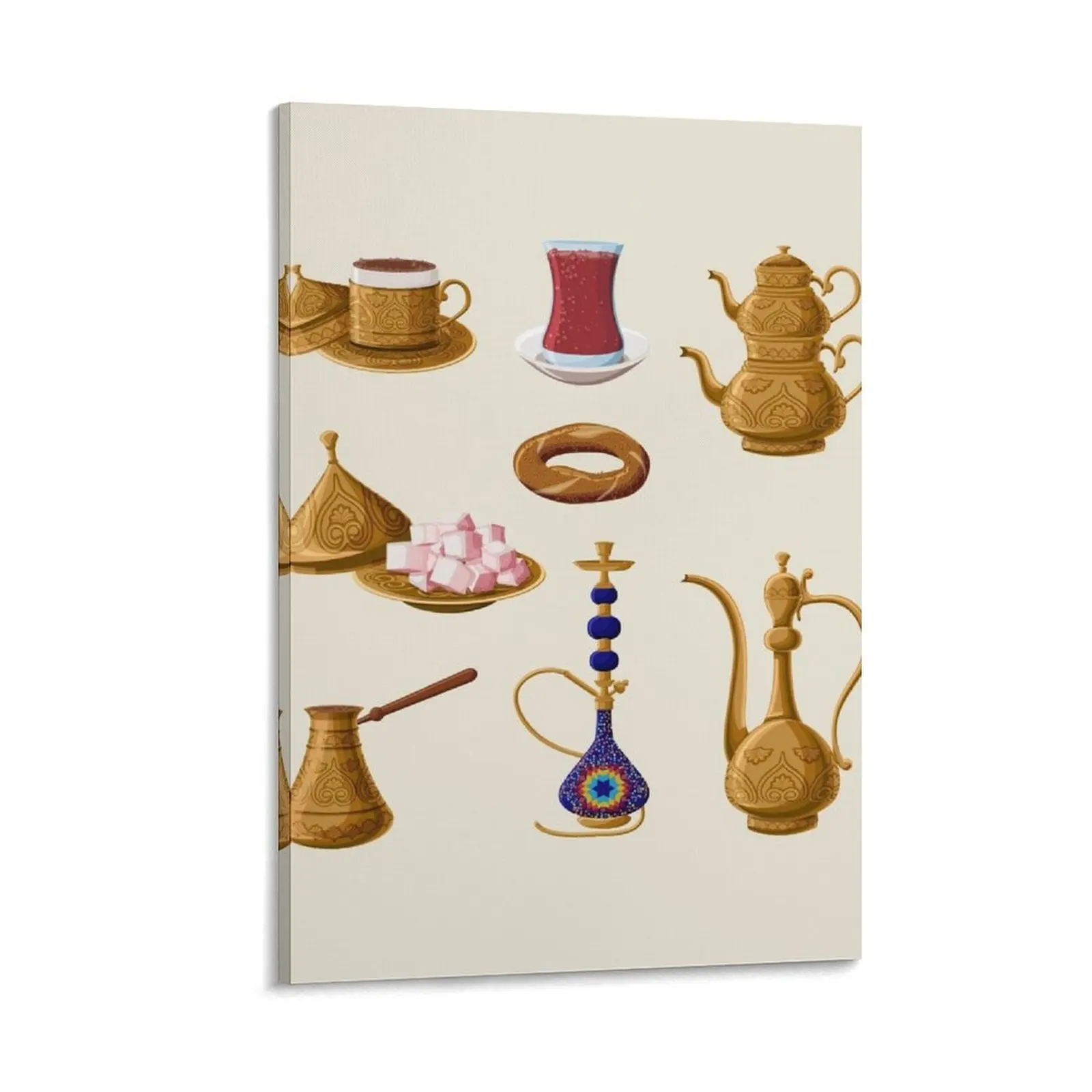 

Turkish Tradition - Turkish Delights, Simit, Coffee, Tea, Cezve, Nargile Canvas Painting Decoration for home