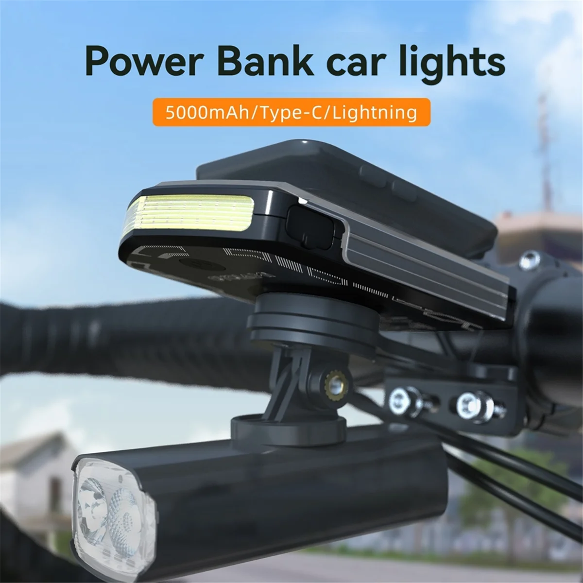 BAAU Bicycle Front Light IPX6 Waterproof Cycling Power Bank Type-C Charging for IGS Computer