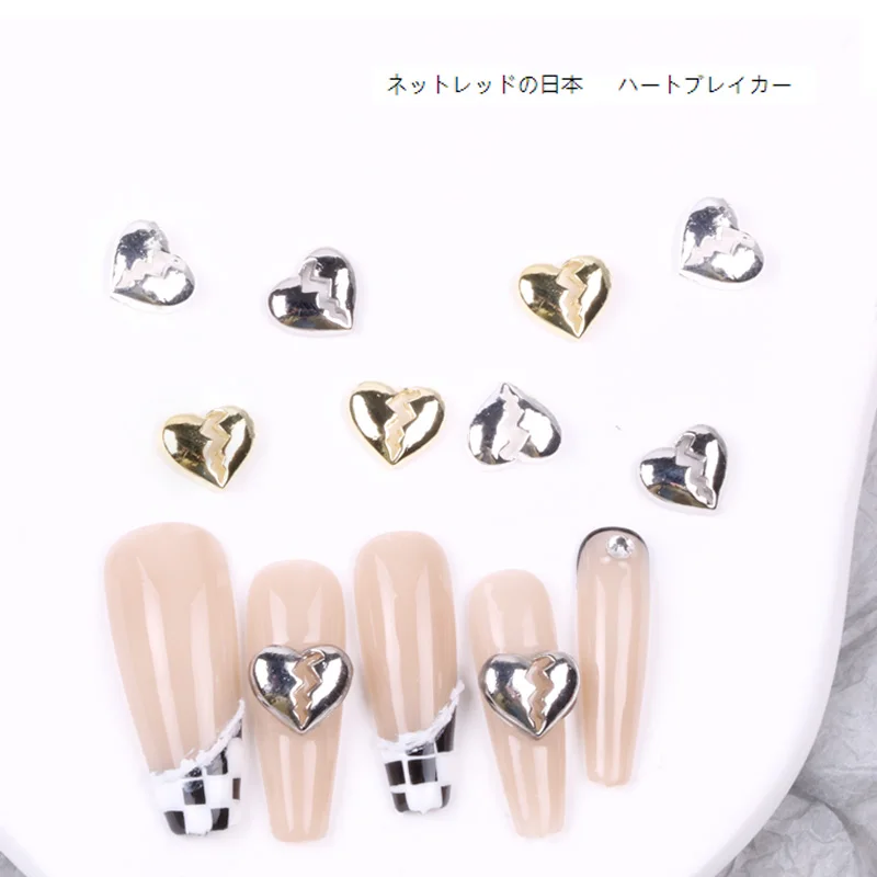 10 Pcs Metallic Nail Charms Heart Hollowed With Pink Red Blue Diamond 3D  DIY Valentines Nail Charms Decorations Supplies - AliExpress