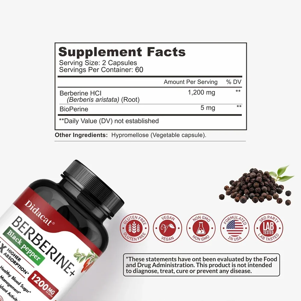 Berberine Supplement 1200 Mg Per Serving Heart Health Weight Management Antioxidant