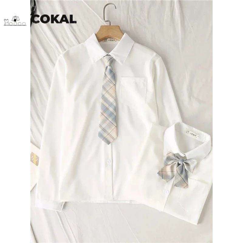 

COKAL Japanese long-sleeved girls White School Shirt Fashion JK preppy spring shirt Tie casual top