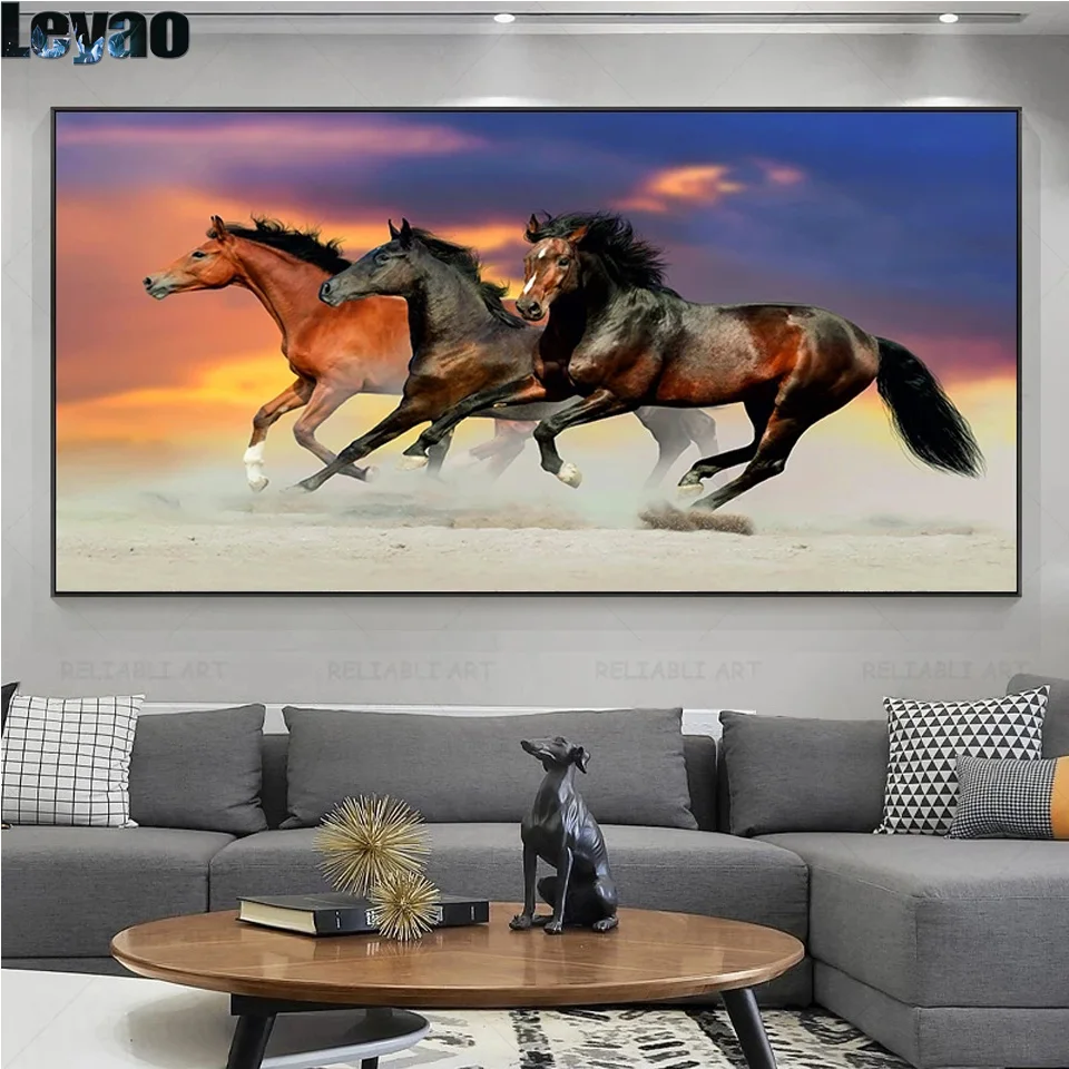 DIY 5d Diamond Painting Horse Run Animal Spirit Of Freedom Mosaic