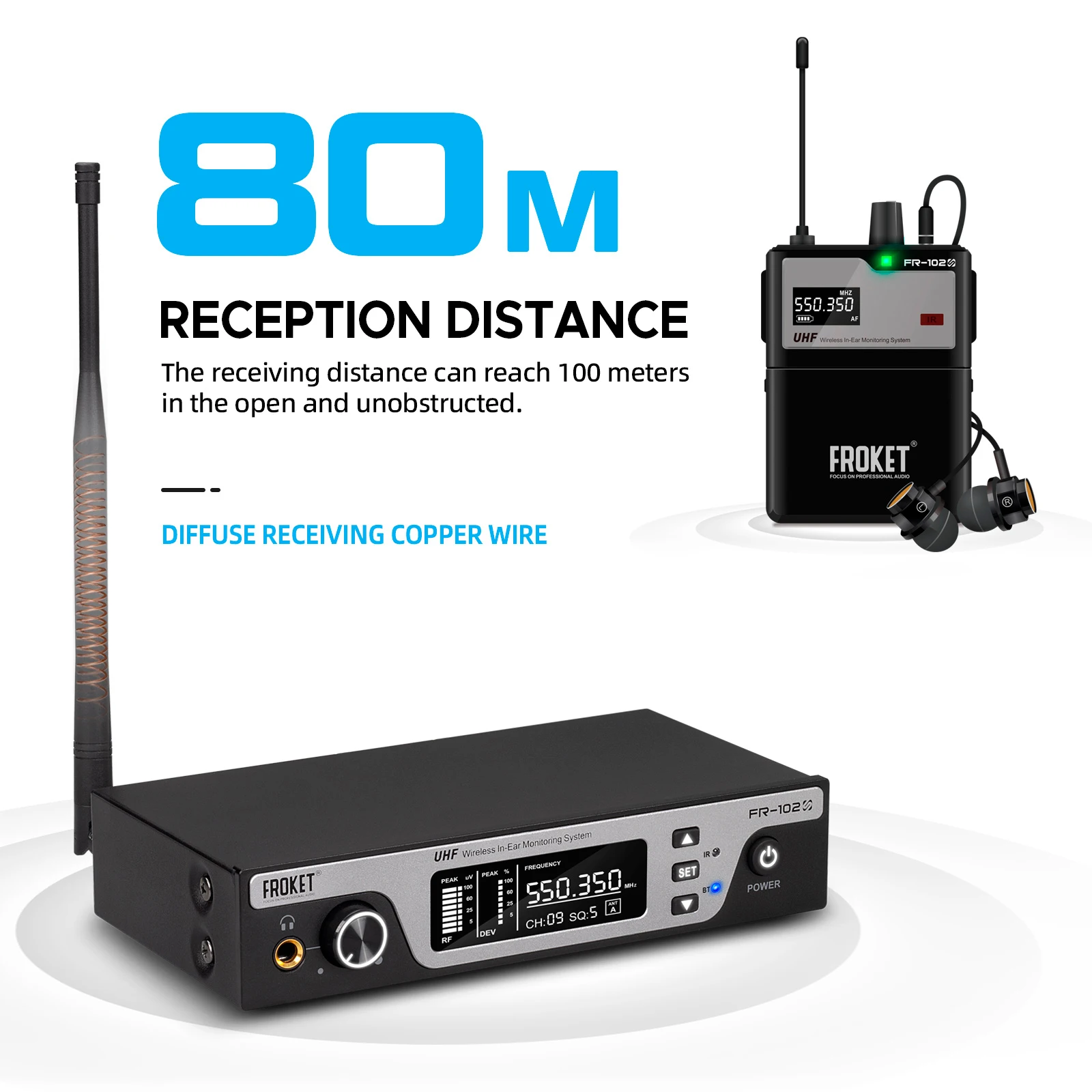 Debra FR-102 UHF In-Ear Wireless Monitoring System Stage Performance With Multiple Transmitter For Recording,Band,Drummer,Church