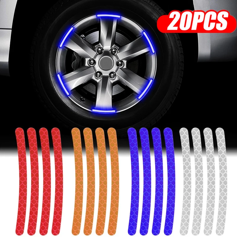 20Pcs Car Wheel Hub Sticker High Reflective Stripe Tape for