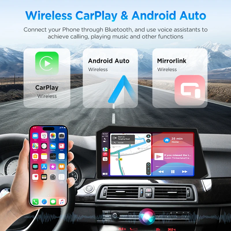 Radio para Auto Junsun con Pantalla Ultrafina de 12.9'' y Carplay Inalámbrico, Android Auto, para BMW Serie 5 F10 F11 2011-2017, Sistema CIC NBT, Pantalla Táctil Multimedia, GPS, Navegación, Mirroring 5