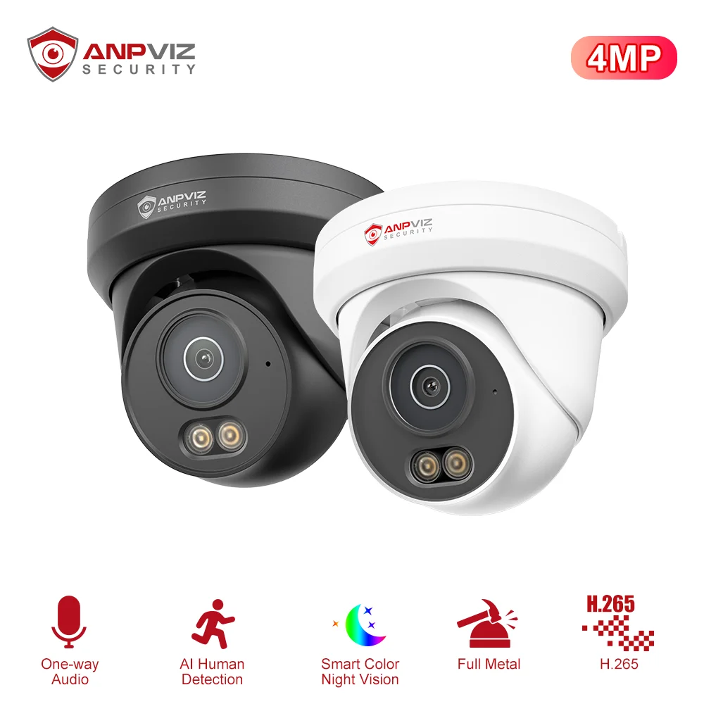 Anpviz 4MP PoE Camera Full Metal Turret Security IP Camera Smart Dual Light Color AI Human Motion Detection Built-in Mic H.265 1