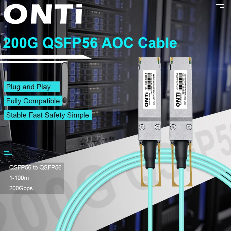 ONTi 200G AOC Fiber Cable QSFP56 Active Optical Cable MPO Multimode Jumper ,1-100m,for Cisco,Huawei,MikroTik,HP,Intel,Dell...Etc трансивер 25ge 100m lc mm sfp 25g sr mp huawei