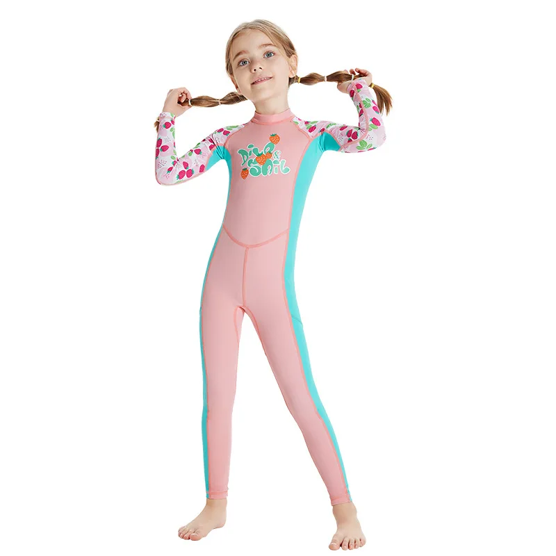 

Kawaii Swimming Suit for Kids Girl Long Sleeve UV Protection Swimwear Quick-drying Wetsuit Children's Rash Guard Swimming Pool