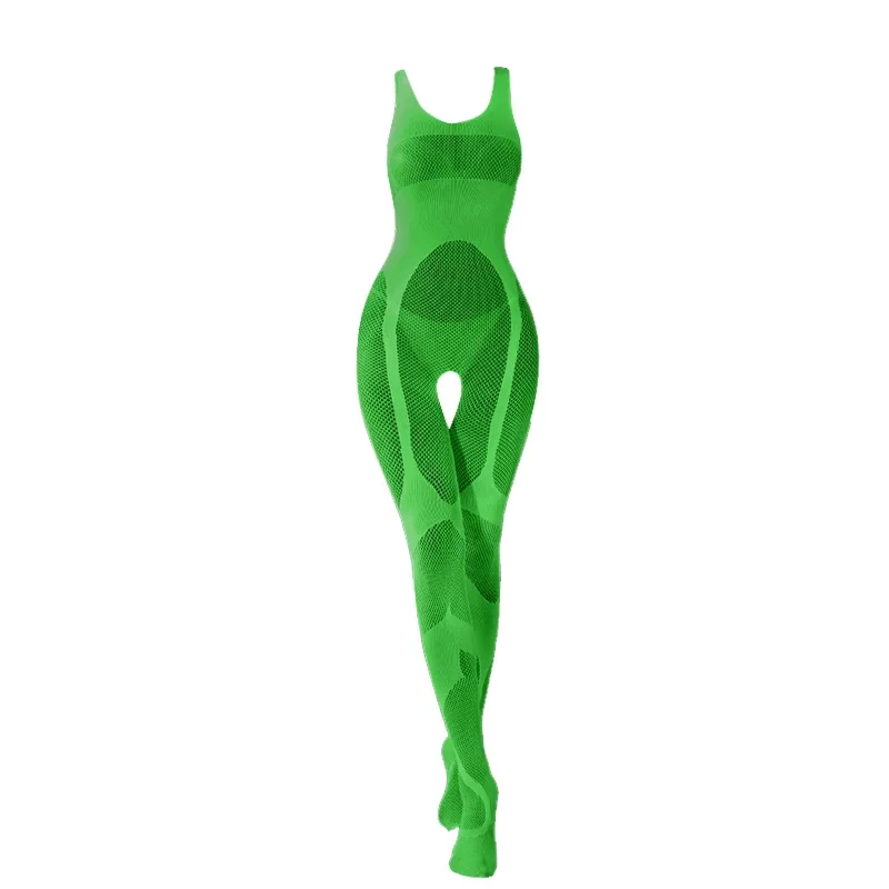 Sexy Lingerie Luminous Body Stocking Fluorescent Mesh Bodysuit Tube Top Jumpsuit Stockings Mesh Clothing Night Club Wear Womens
