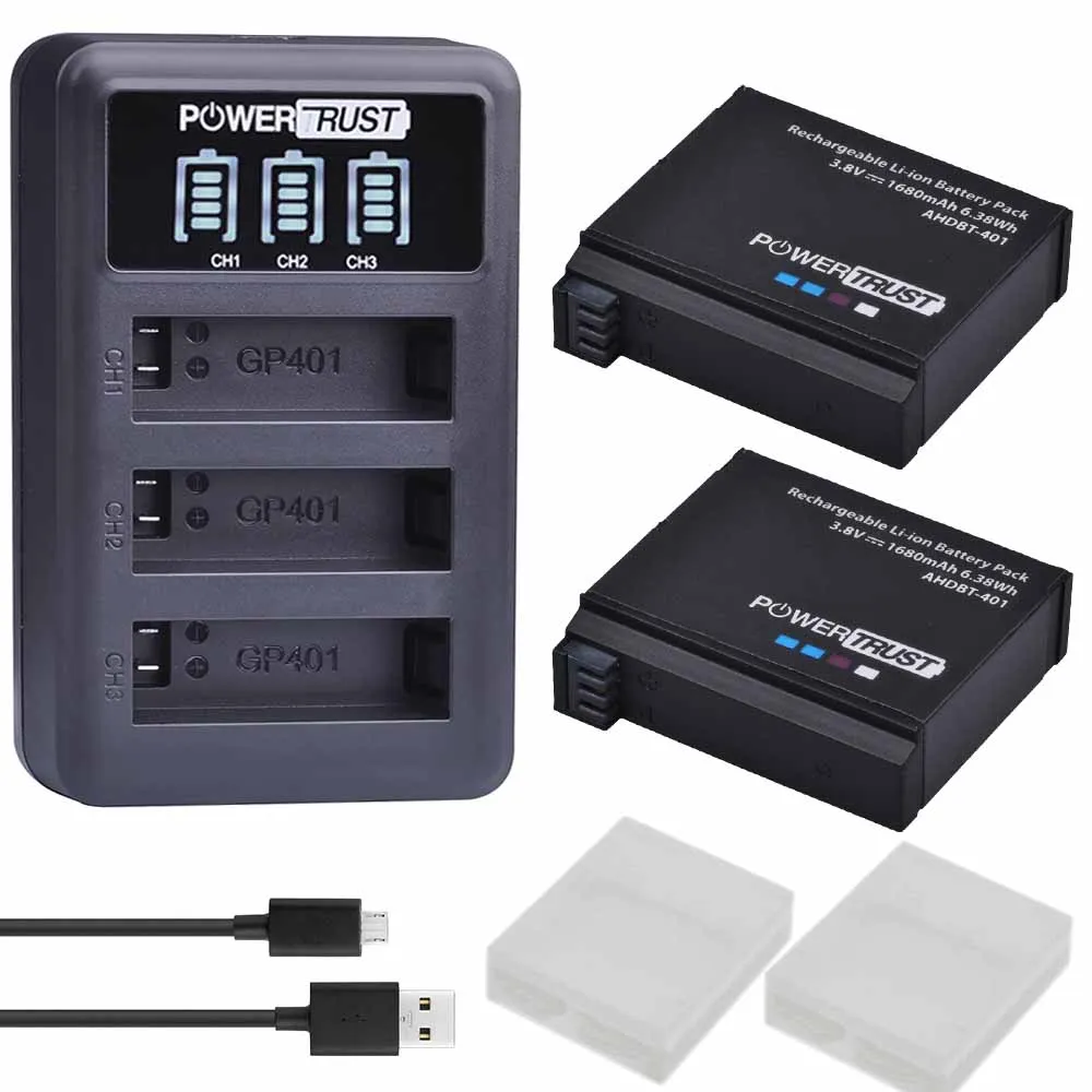 1680Mah Ahdbt-401 Batteria + Led Doppio Caricatore Per Gopro Hero 4 Batterie Gopro Hero 4 Argento, Hero 4 Nero