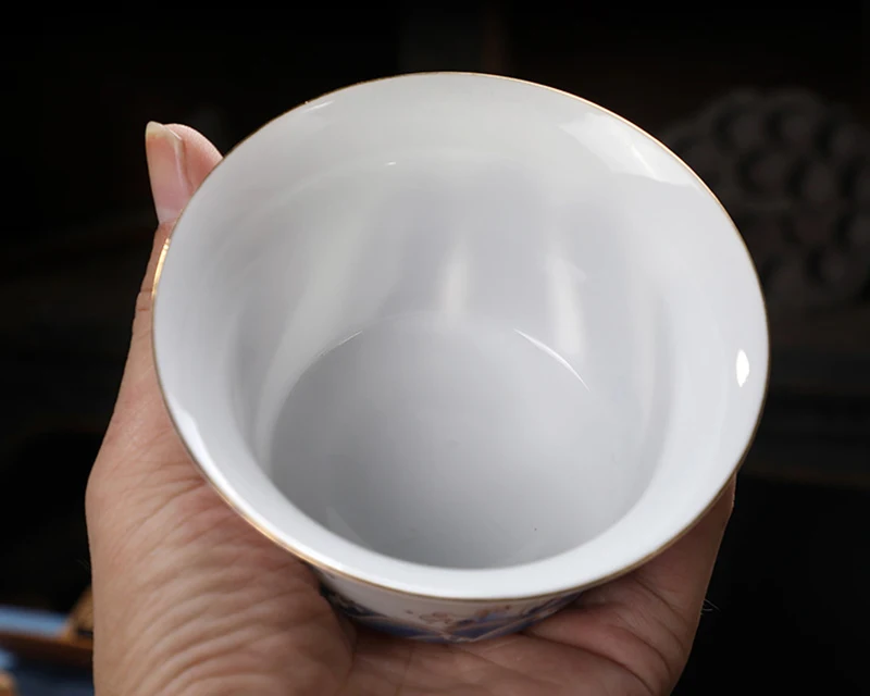 180ml White Porcelain Hand Painted Gold Tea Tureen Clay Gaiwan for Tea Bowl Shen Puer Soup With Lid Gai Wan Gaiwan and Cup Cups
