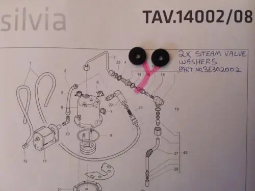 Confezione Da 2 Guarnizioni Delle Rondelle Del Rubinetto Della Valvola Del Vapore Per Rancilio Silvia Part No.36302002